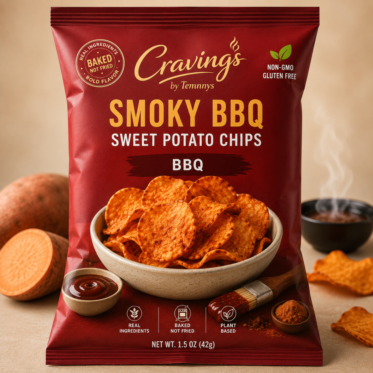 BBQ Sweet Potato Chips, Smoky, sweet barbecue seasoning