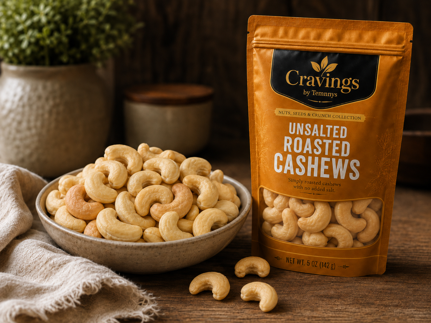 Cravings by Temnnys Unsalted Roasted Cashews, view 2