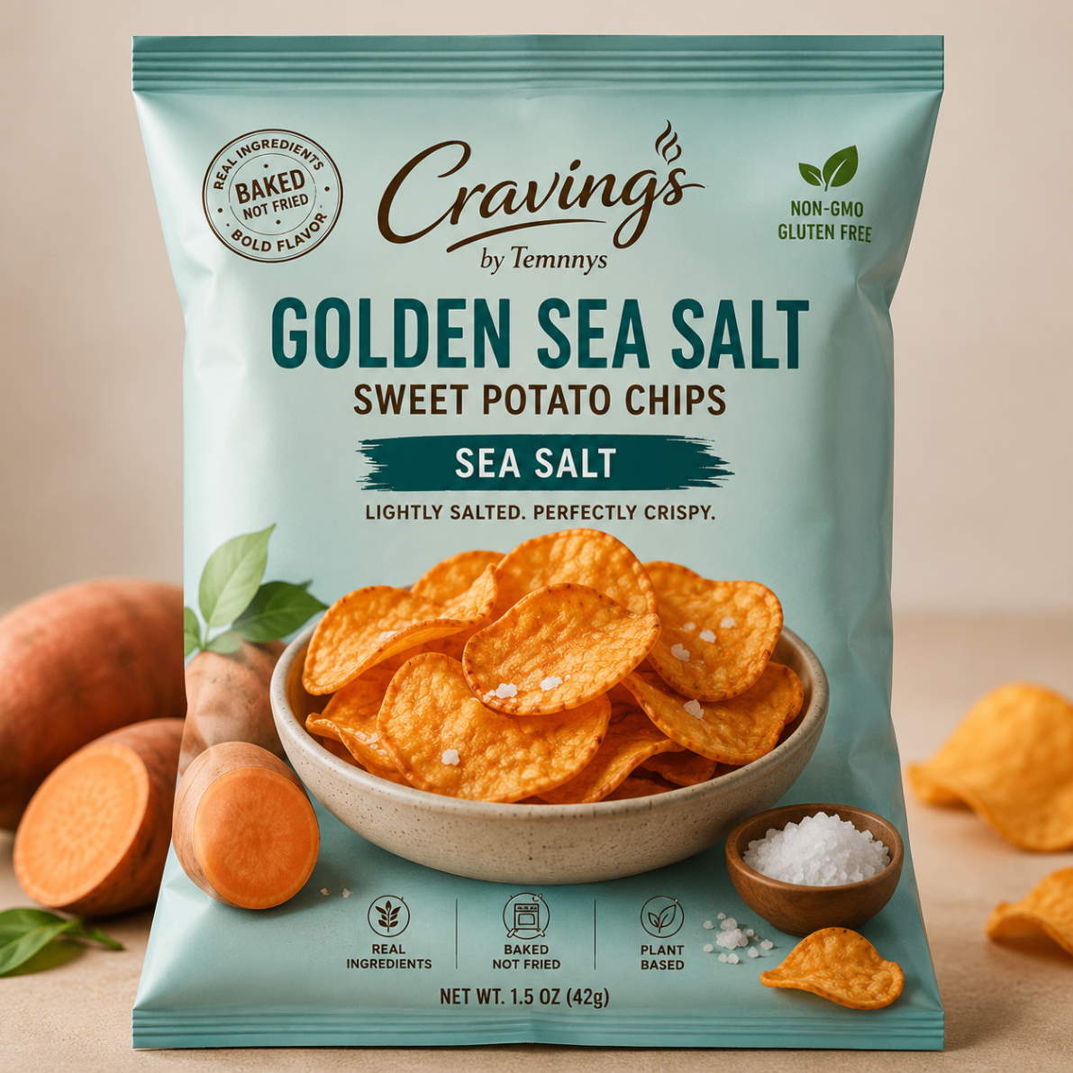 Sea Salt Sweet Potato Chips, Lightly salted, perfectly crispy