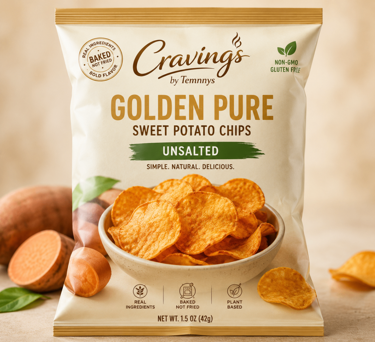 Natural Unsalted Sweet Potato Chips, Pure sweet potato, no added salt